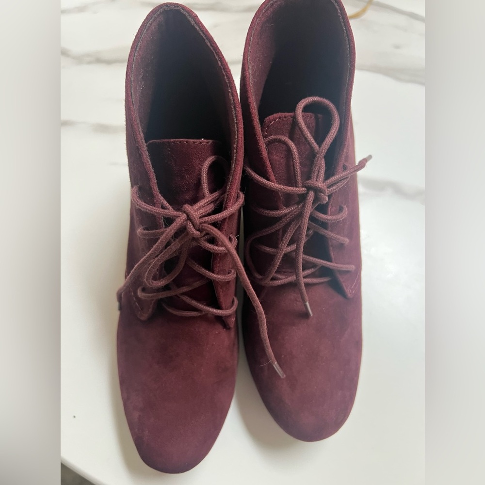 Clarks wedge booties size 5.5. Burgundy